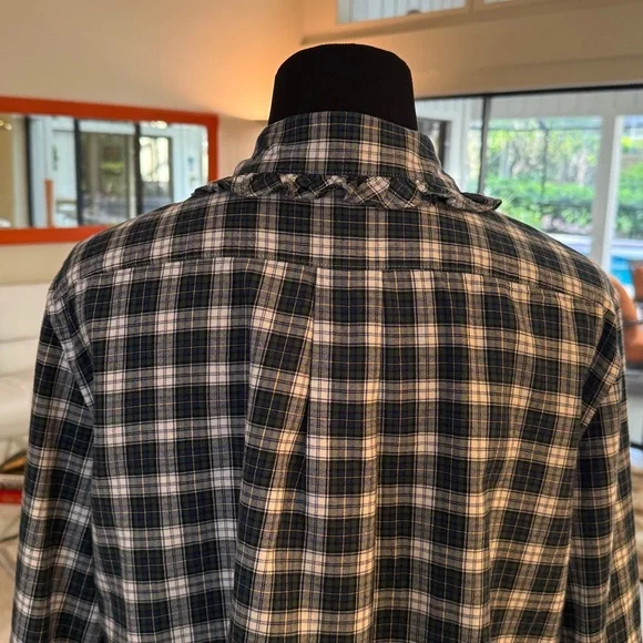 Brooks Brothers Plaid Ruffled Button Down Long Sleeve Shirt - Picture 5 of 6